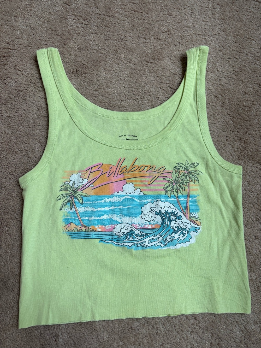 Billabong Women’s Lime green Surf Graphic Tank Size Smsll